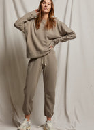 perfectwhitetee Johnny French Terry Sweatpant in Mushroom Full Length Front View