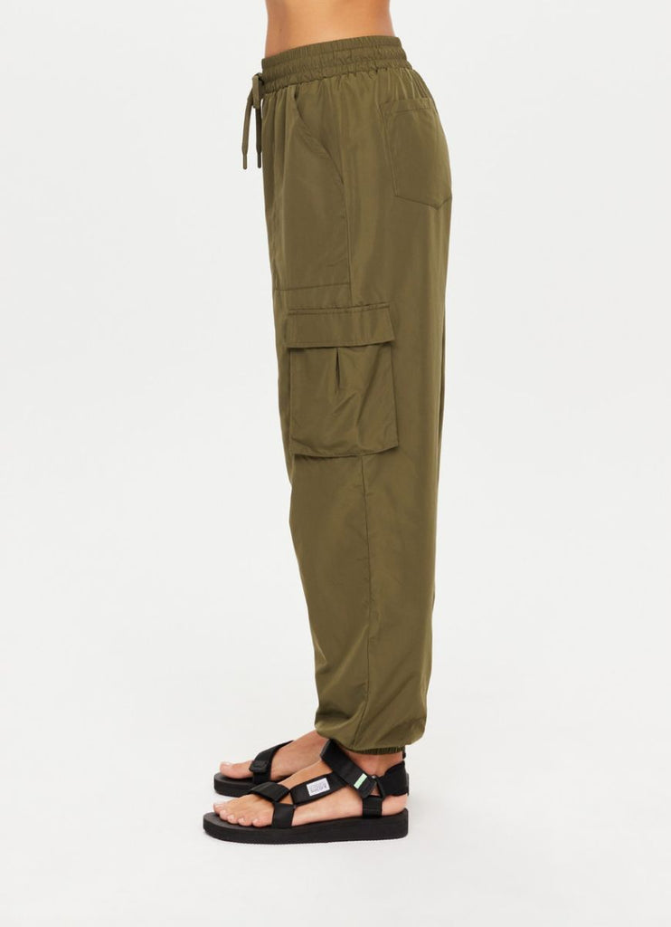 The Upside Kendall Cargo Pant in Olive Waist Down Side View