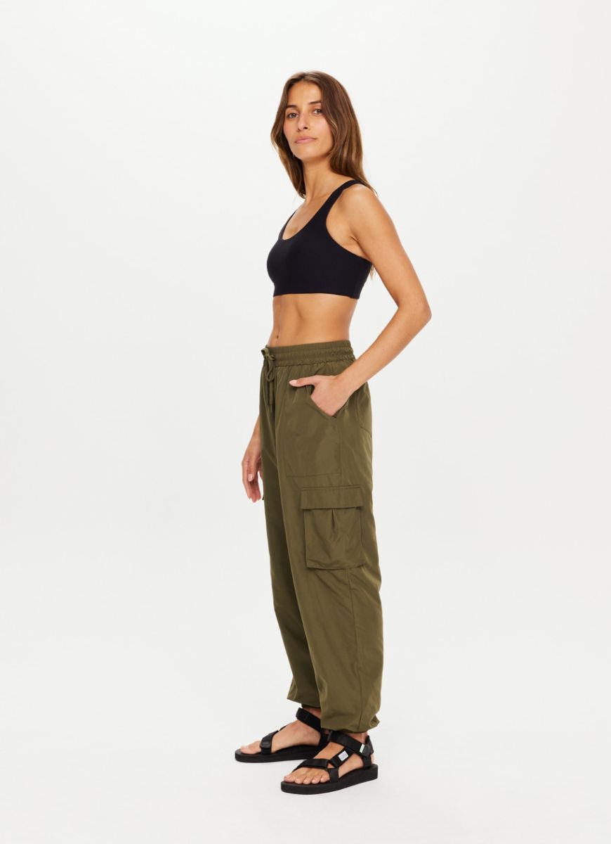 The Upside Kendall Cargo Pant in Olive Full Model Side View