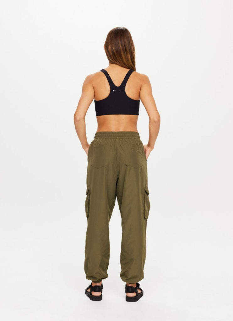 The Upside Kendall Cargo Pant in Olive Full Model Back View