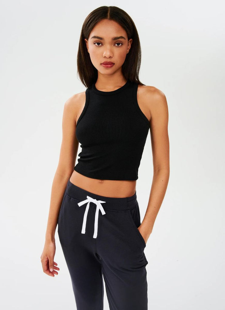 Splits59 Kiki Rib Crop Tank in Black Front View
