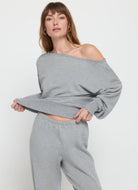 Spiritual Gangster La Vida Off Shoulder Sweatshirt in Heather Ash