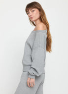 Spiritual Gangster La Vida Off Shoulder Sweatshirt in Heather Ash Side View