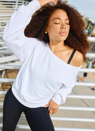 Spiritual Gangster La Vida Off Shoulder Sweatshirt in White Front View