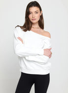 Spiritual Gangster La Vida Off Shoulder Sweatshirt in White Alternate Front View