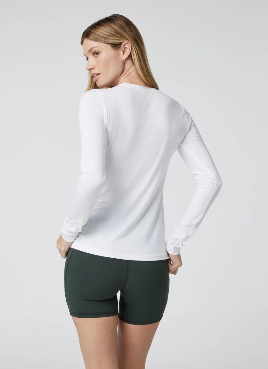 Vuori Women's Long Sleeve Luxe Crew in White Back View