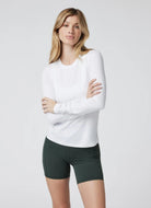 Vuori Women's Long Sleeve Luxe Crew in White Front View