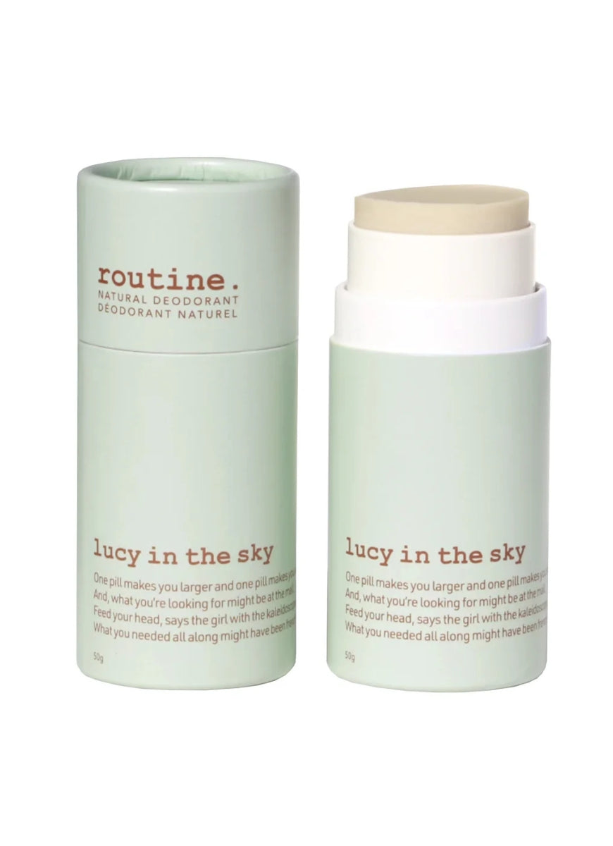 Routine Lucy In The Sky 50G Natural Deodorant Stick Shown Opened and Closed
