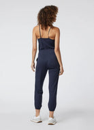 Vuori Lux Jogger Jumpsuit in Midnight Heather Full Length Front View