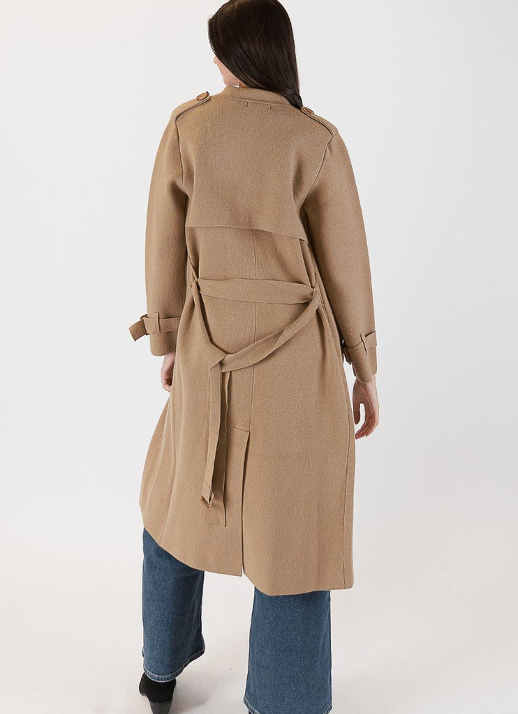 Lyla + Luxe Preston Trench Coat in Camel Back View