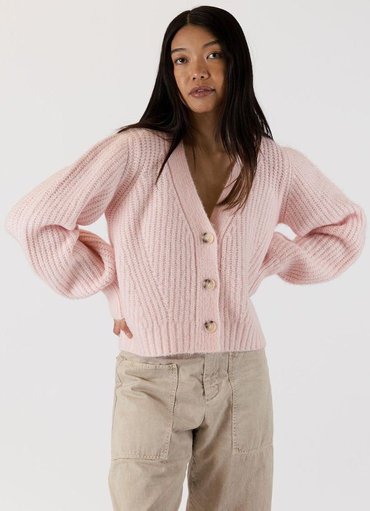Lyla + Luxe Women's Matilda Cardigan in Pale Pink Front View