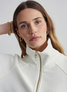 Varley Milano Half Zip Sweat in Ivory Close Up Front View of Zipper