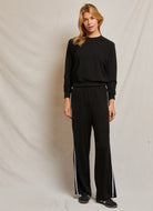 perfectwhitetee Nadia Wide Pant in True Black Full Length Front View