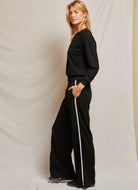 perfectwhitetee Nadia Wide Pant in True Black Full Length Side View