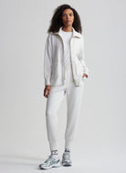 Varley Niamh Zip Through in Ivory Marl Full Length Front View