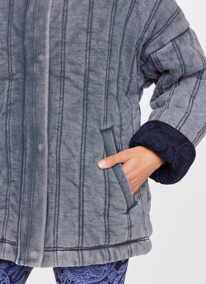 The Upside Nouveaux Daria Jacket in Denim Close Up View of Hand in Pocket