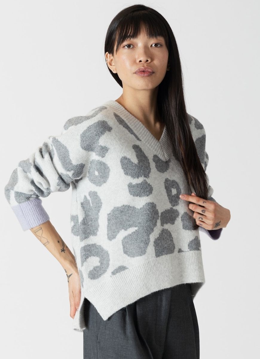 Lyla + Luxe Ocean Animal Sweater in Grey/Lavender Alternate Front View