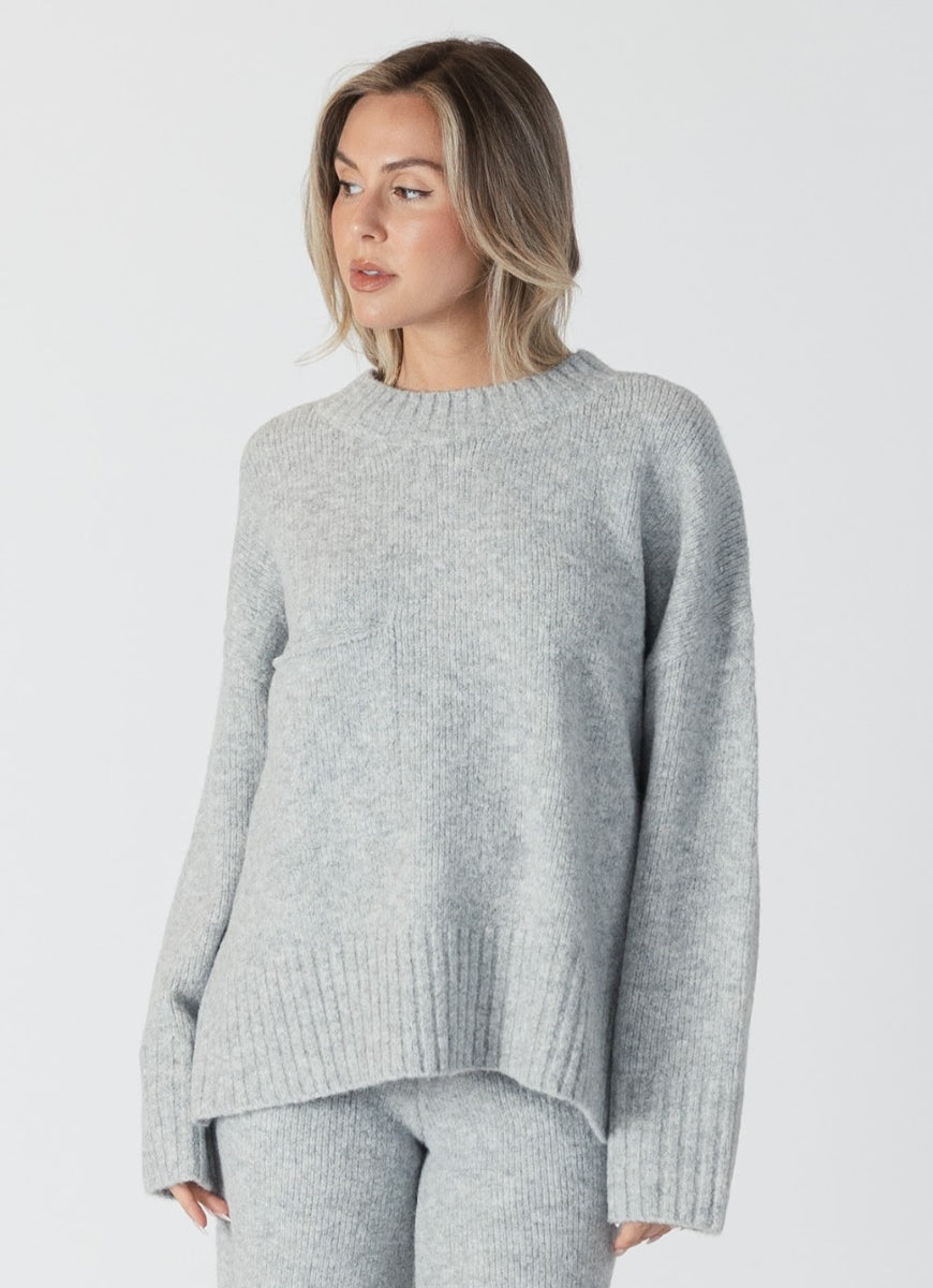 Lyla + Luxe Ollie Crewneck Sweater in Light Grey