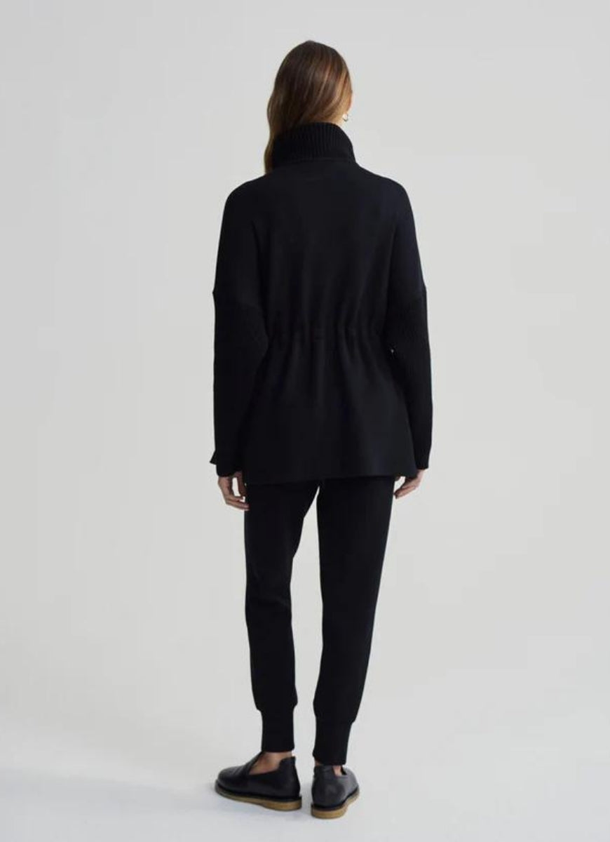 Varley Palen Longline Zip Through in Black Full Length Back View