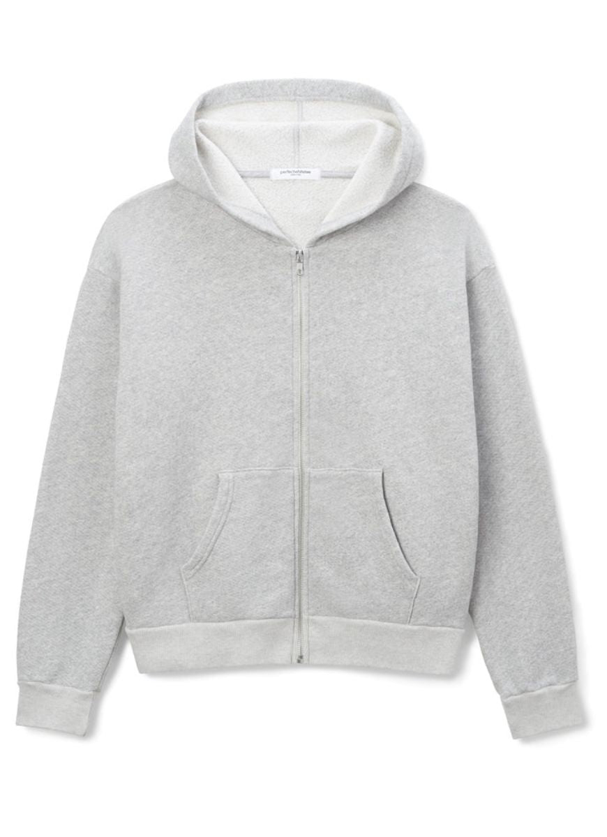 Perfect White Tee Patti Zip Up Women's Hoodie in Heather Grey Flat Lay View