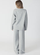 Lyla + Luxe Pico Wideleg Pant in Light Grey Full Length Back View