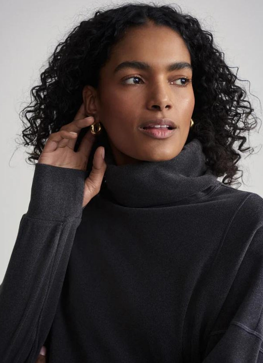 Varley Rainer Roll Neck Jumper in Black Marl Close Up Front View