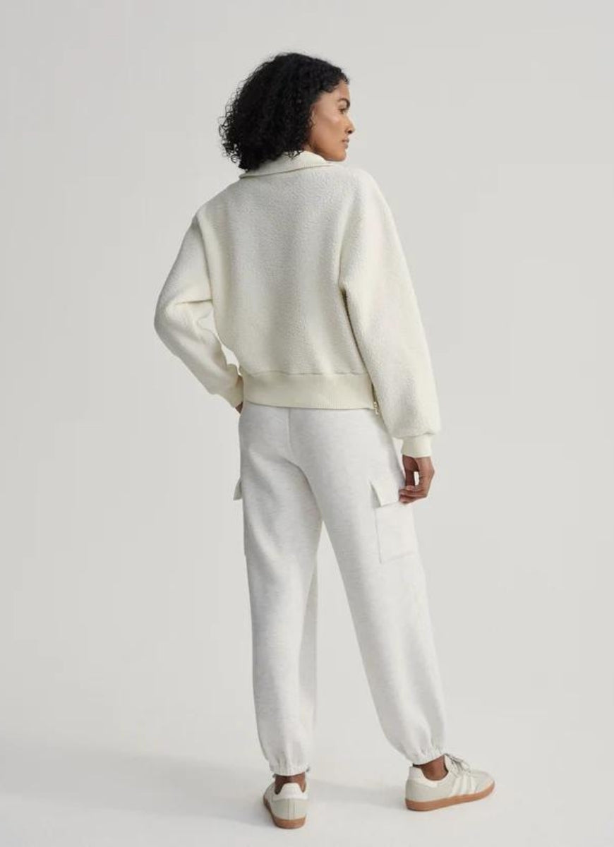 Varley Roselle Half Zip Fleece in Egret Full Length Back View