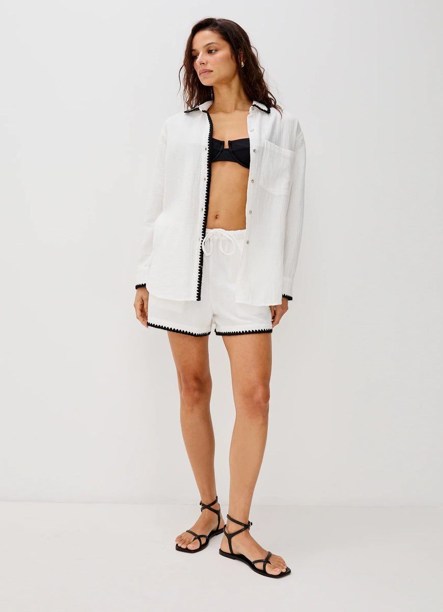 Rails Women's Sunny Short in Black Blanket Stitch Full Length Front View