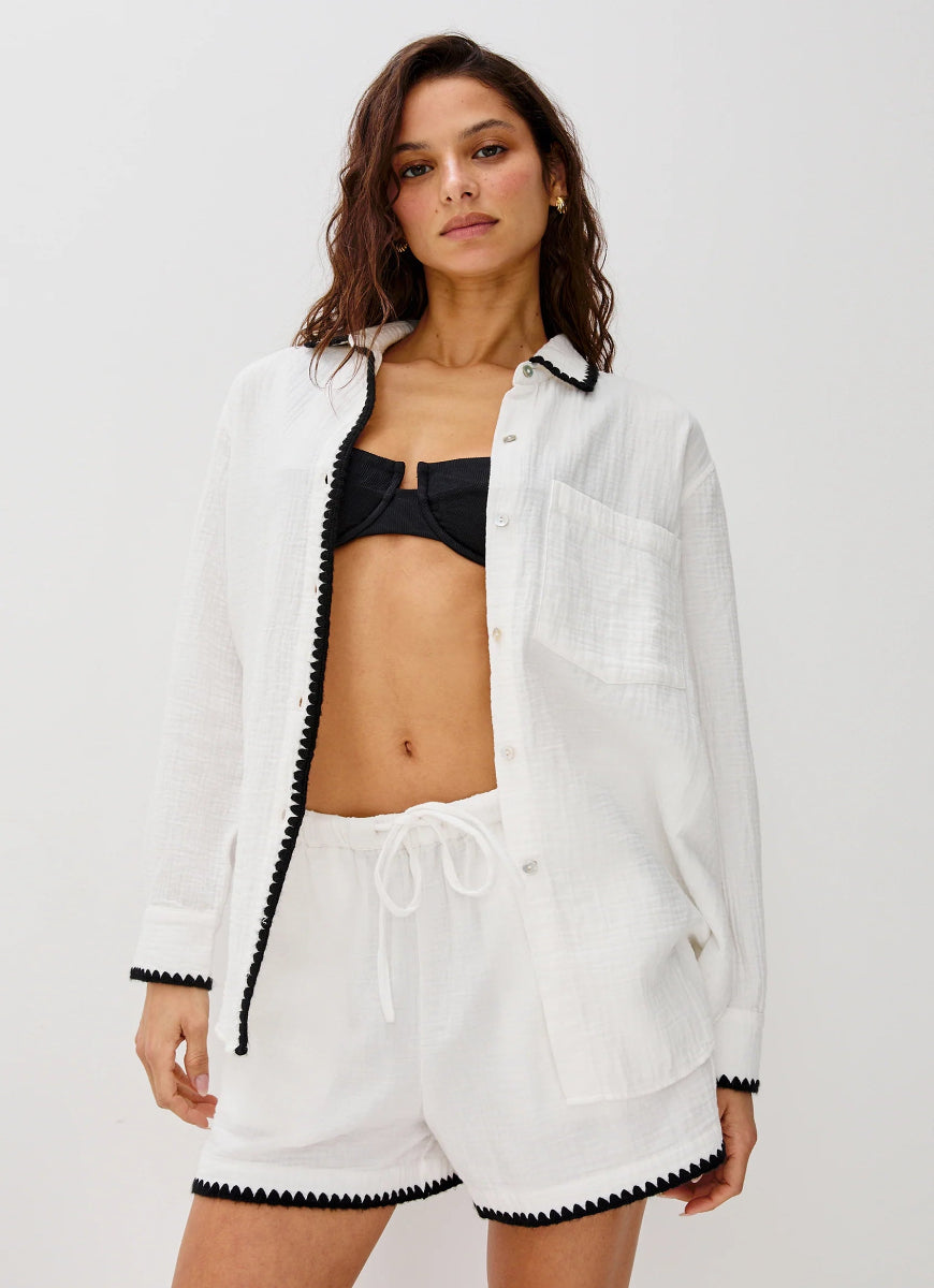 Rails Women's Sunny Short in Black Blanket Stitch Front View