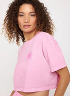 Spiritual Gangster Seeing Eye Kaylee Crop Tee in Neon Rose Close Up Front View