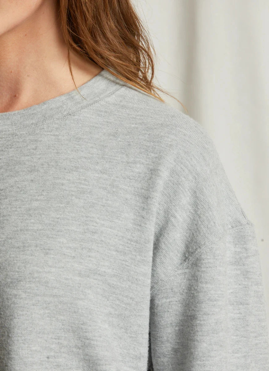 perfectwhitetee Selma Brushed Pullover in Heather Grey Close Up View