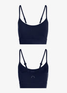 Varley Shape Amber Sports Bra in Dark Sapphire Product Shot View of Front and Back