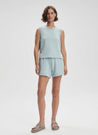 Varley Shea Crop Tank Top in Ether Blue Full Length Front View
