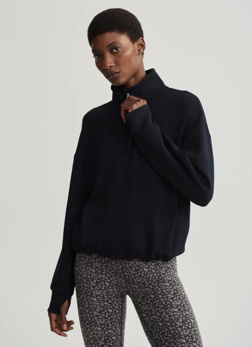 Varley Sian Cropped Half Zip Midlayer in Black