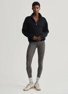 Varley Sian Cropped Half Zip Midlayer in Black Full Length Front View