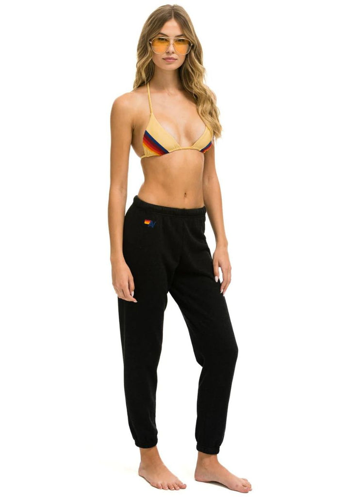 Aviator Nation Smiley 2 Light Weight Women’s Sweatpants in Black Front View