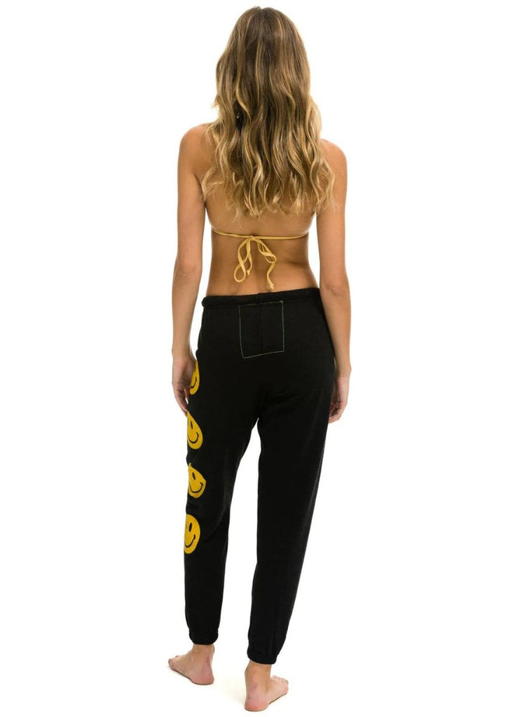 Aviator Nation Smiley 2 Light Weight Women’s Sweatpants in Black Back View