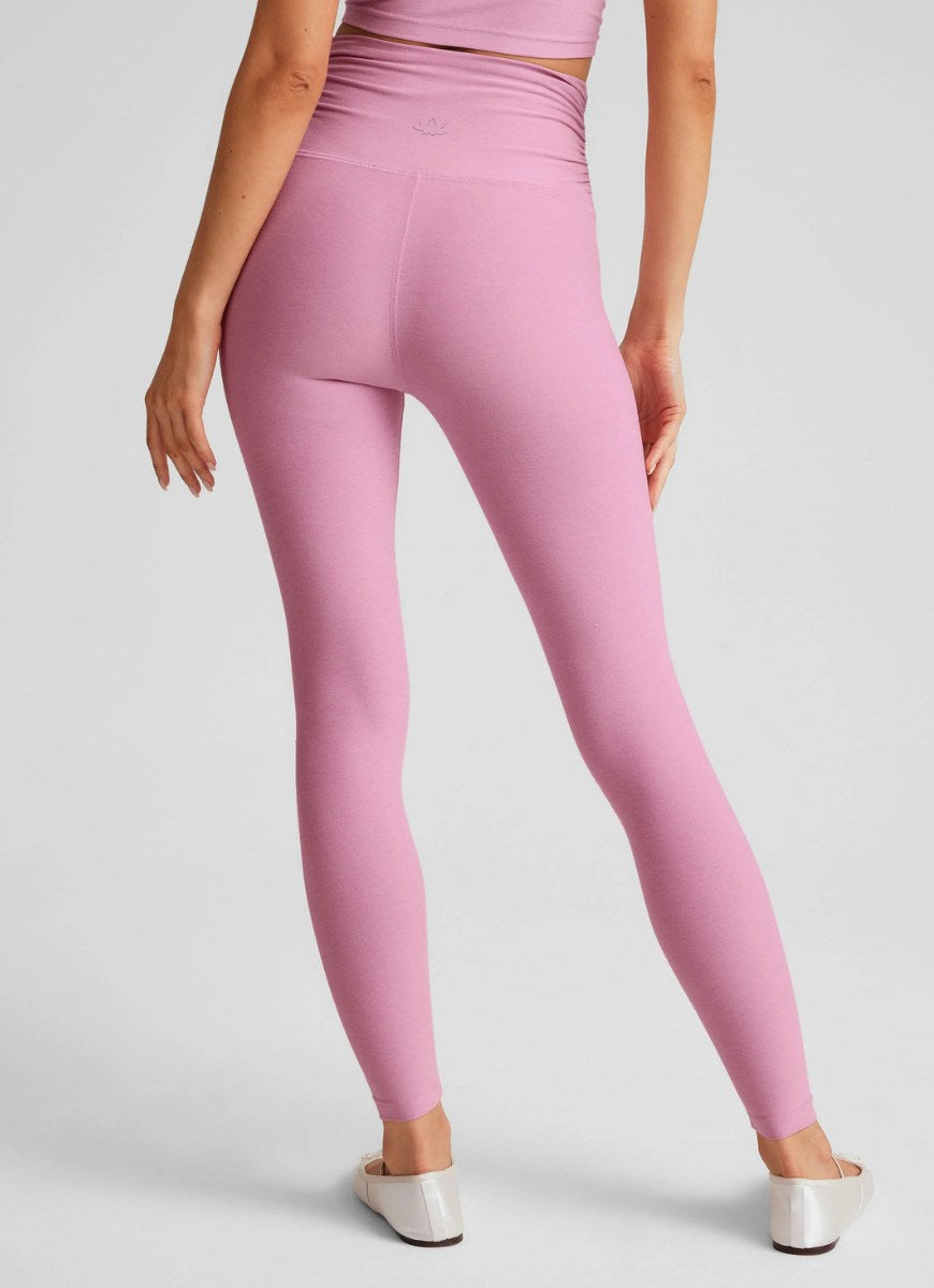 Beyond Yoga Spacedye Raise The Barre Shirred Legging in Pink Back View