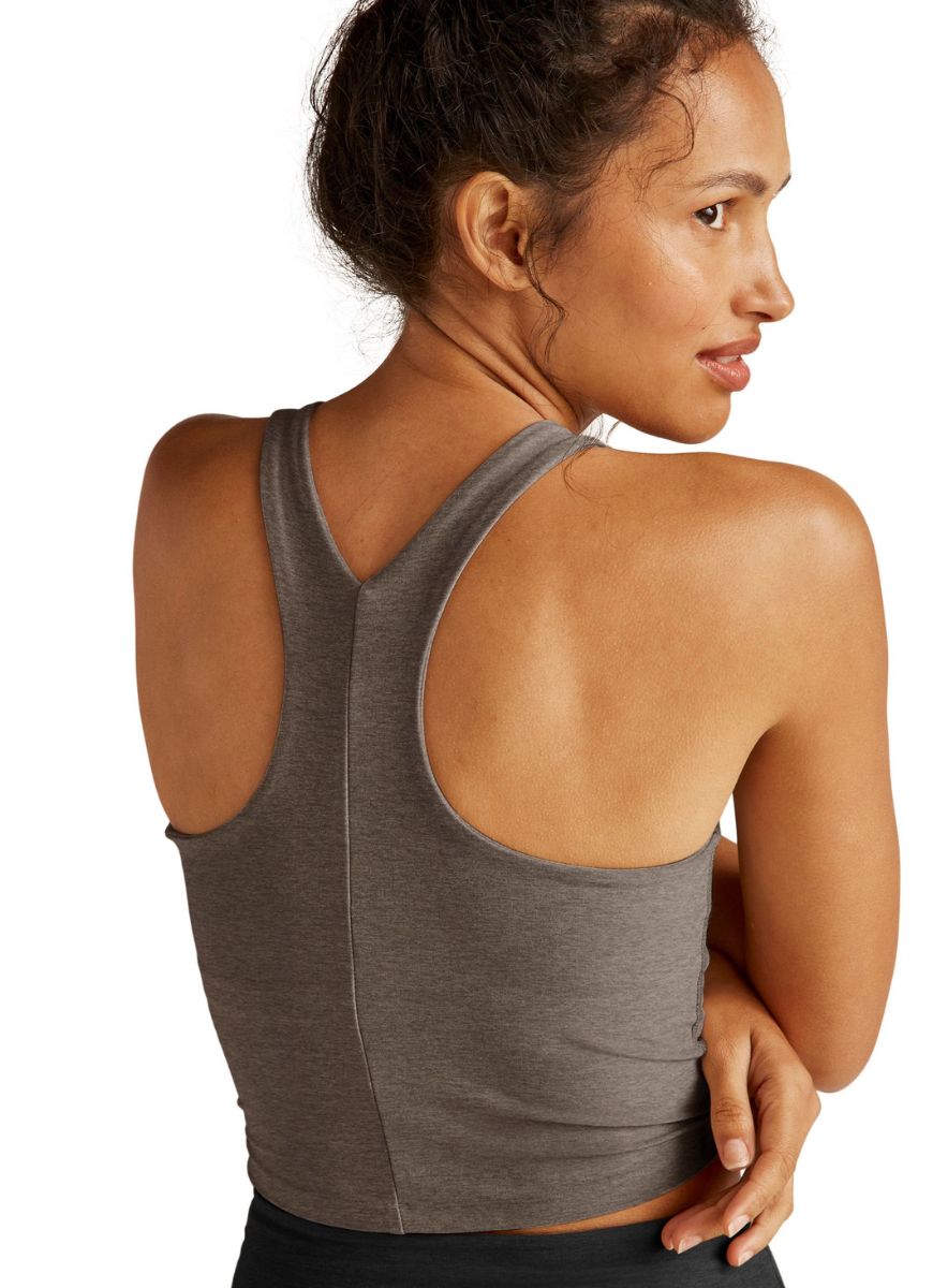 Beyond Yoga Spacedye Refocus Cropped Tank in Soft Umber Heather Back View