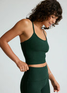 Beyond Yoga Spacedye Slim Racerback Crop Tank in Dark Green Heather Side View