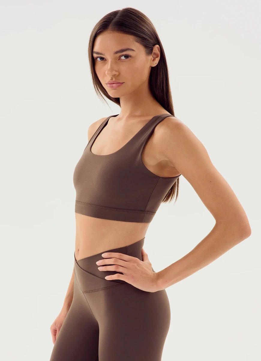 Splits59 Sprint Rigor Sports Bra in Dark Chocolate Side View