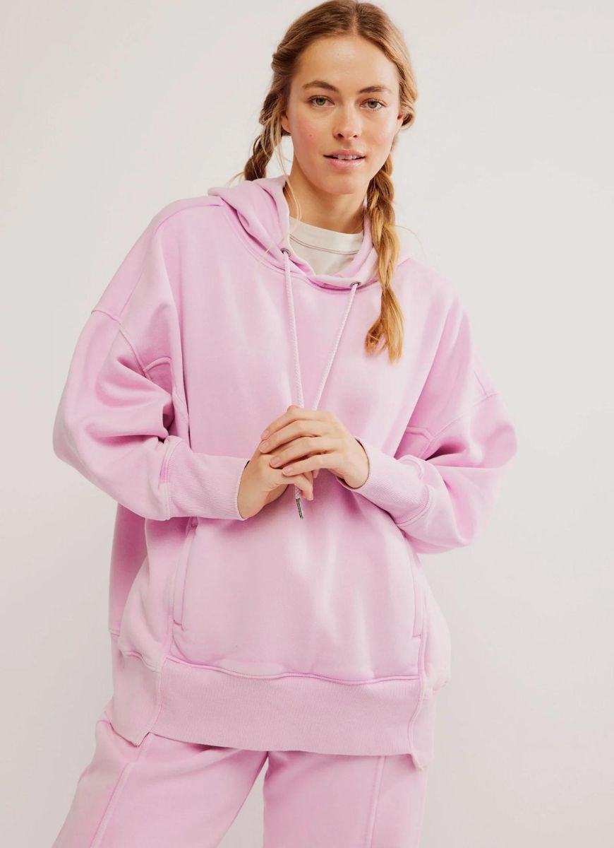 Free People Sprint To The Finish Hoodie in Powder Pink