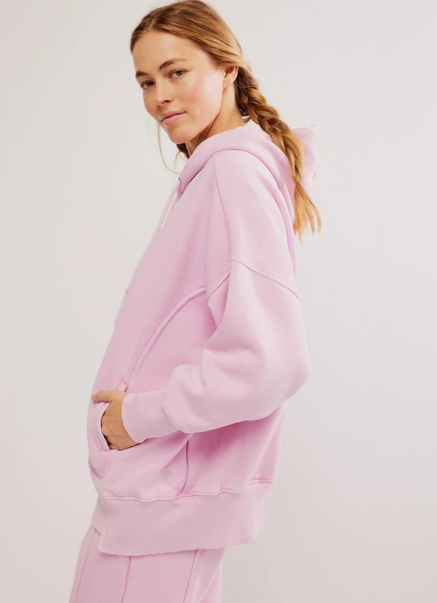 Free People Sprint To The Finish Hoodie in Powder Pink Side View