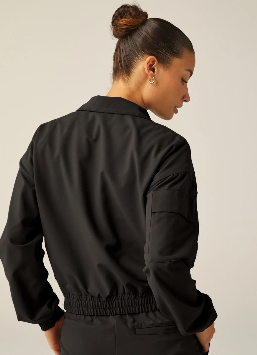 Beyond Yoga Status Pocket Sleeve Cropped Jacket in Black Back View