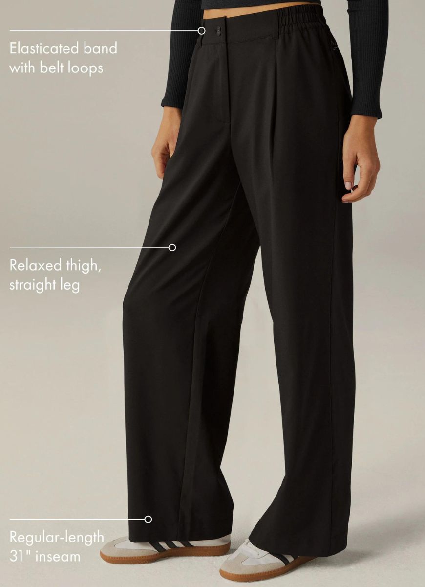 Beyond Yoga Status Wide Leg Trousers in Black Side View