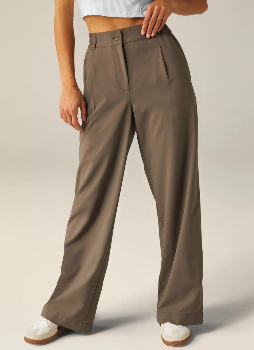 Beyond Yoga Status Wide Leg Trousers in Dune