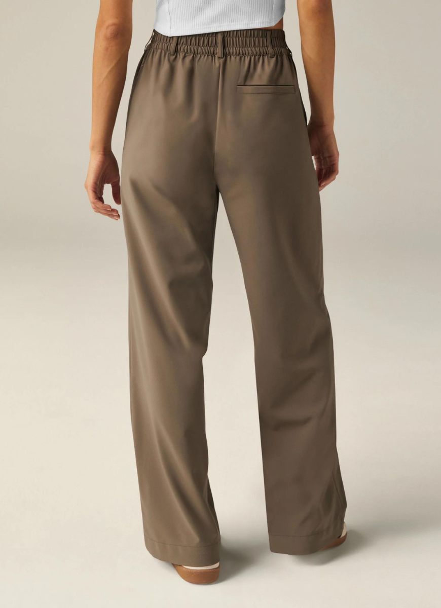 Beyond Yoga Status Wide Leg Trousers in Dune Back View