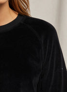 perfectwhitetee Stella Shrunken Velour Sweatshirt in Black Close Up Front View