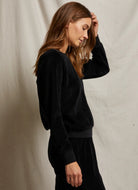 perfectwhitetee Stella Shrunken Velour Sweatshirt in Black Side View