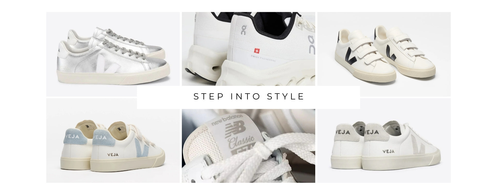 Step Into Style Shoe Collage Featuring On, New Balance, and Veja Sneakers